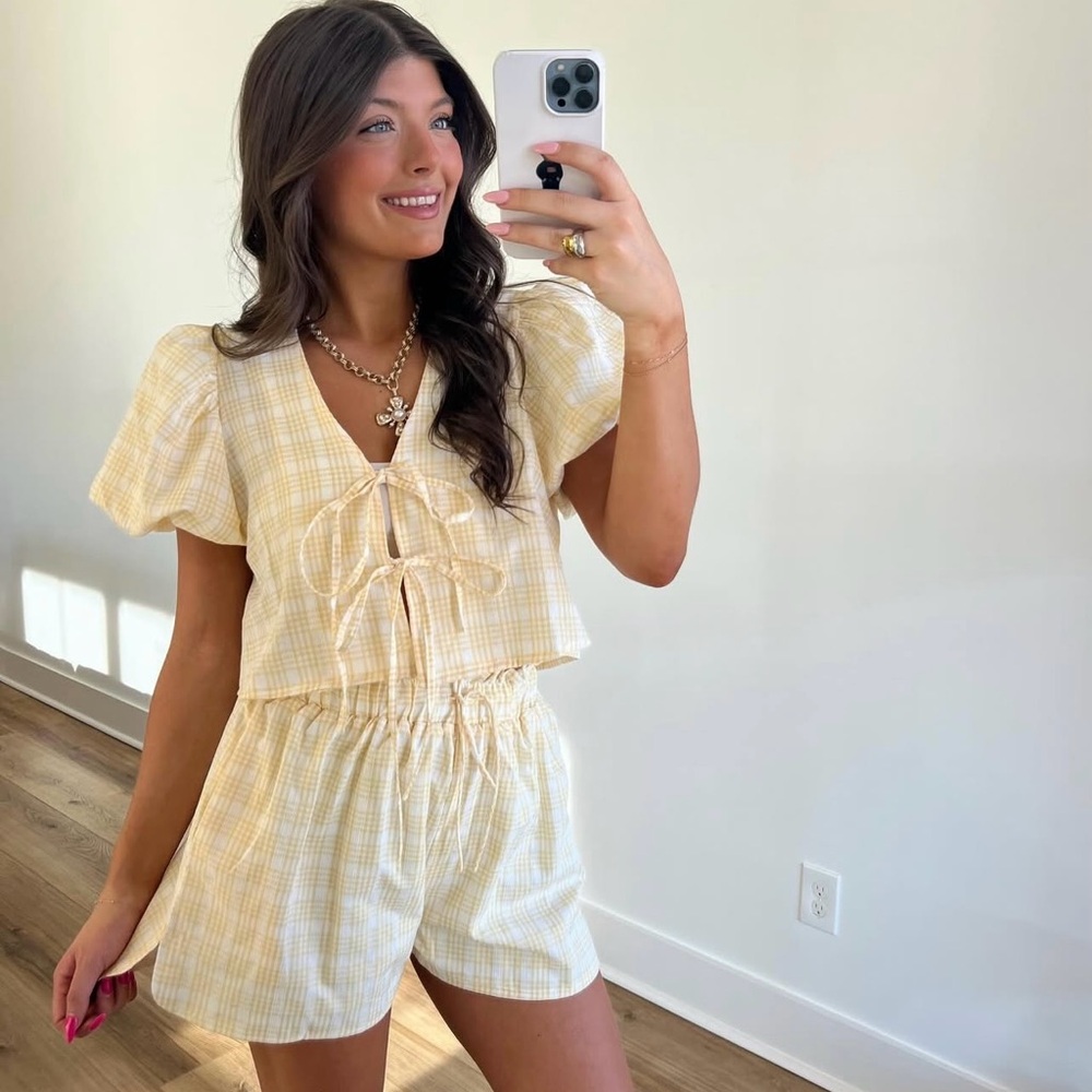 Yellow Plaid Short Sleeve Romper